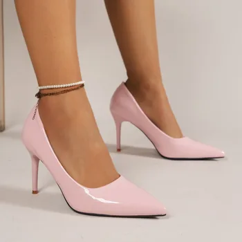 2023 Женская обувь больших размеров, базовые женские туфли на высоком каблуке, лаконичное платье-лодочка, женские туфли с острым носком на тонком каблуке, женские туфли с мелким носком.
