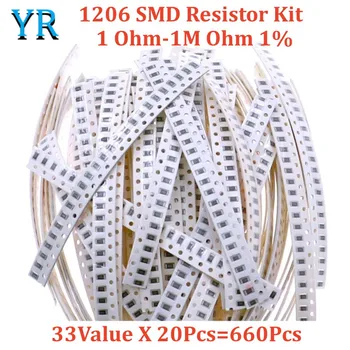 Набор резисторов 1206 SMD, ассорти, 1 Ом-1 М Ом, 1%, 33 значения X 20 штук = 660 штук, набор образцов Изображение 0