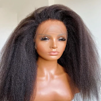 Мягкий 26 дюймов, плотность 180%, Натуральный Предварительно Выщипанный Длинный Черный Кудрявый парик с прямыми кружевами спереди для чернокожих женщин Babyhair Glueless Daily