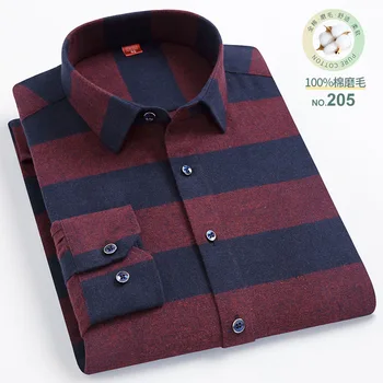 Новая фланелевая весенне-осенняя рубашка из 100% хлопка, мужская рубашка с длинным рукавом, деловая повседневная, приталенная, в клетку, с карманом, легко гладится Изображение 0
