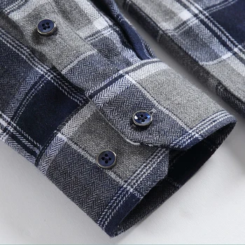 Новая фланелевая весенне-осенняя рубашка из 100% хлопка, мужская рубашка с длинным рукавом, деловая повседневная, приталенная, в клетку, с карманом, легко гладится Изображение 5