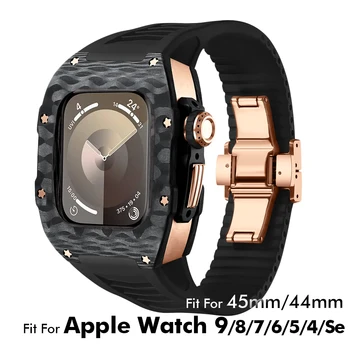 Комплект модификаций для Apple Watch Серии 9 8 7 Ремешок из Углеродного волокна 41 мм 40 мм из нержавеющей Стали для iWatch SE 7/6/5/4 Ремешок из углеродного волокна