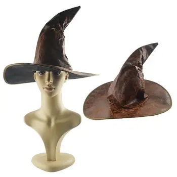 Забавный костюм для косплея для детей, головной убор для взрослых, Шляпа Ведьмы, Шляпа Волшебника на Хэллоуин, Искусственная кожа Изображение 1