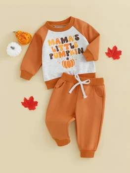 Милый костюм на Хэллоуин для новорожденных, очаровательная толстовка с буквенным принтом в виде тыквы и комплект штанов для осеннего наряда