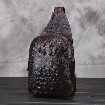 Мужская сумка через плечо из натуральной кожи, рюкзак-слинг, рюкзак в крокодиловом стиле, Одноместный рюкзак из натуральной воловьей кожи, рюкзак Изображение 1