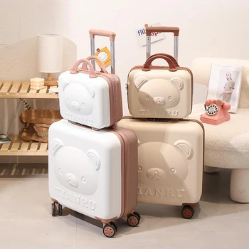 Багаж на колесиках Легкий детский чемодан на колесиках 20-дюймовый мультяшный чемодан Маленькая женская тележка-интернат Изображение 3