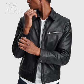 Мужская хлопчатобумажная куртка Novmoop с подкладкой из толстой натуральной воловьей кожи фирменного дизайна slim chic кроя Veste en cuir pour homme LT3418 Изображение 0