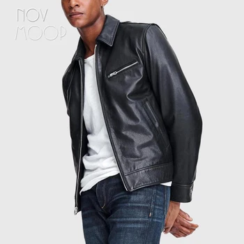Мужская хлопчатобумажная куртка Novmoop с подкладкой из толстой натуральной воловьей кожи фирменного дизайна slim chic кроя Veste en cuir pour homme LT3418 Изображение 1