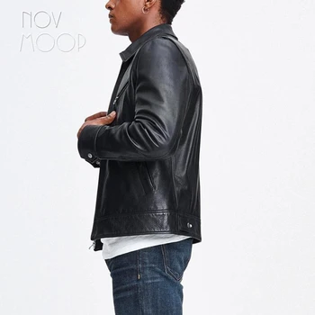 Мужская хлопчатобумажная куртка Novmoop с подкладкой из толстой натуральной воловьей кожи фирменного дизайна slim chic кроя Veste en cuir pour homme LT3418 Изображение 2
