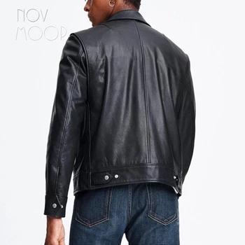 Мужская хлопчатобумажная куртка Novmoop с подкладкой из толстой натуральной воловьей кожи фирменного дизайна slim chic кроя Veste en cuir pour homme LT3418 Изображение 3