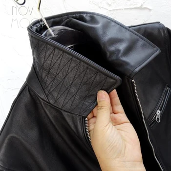 Мужская хлопчатобумажная куртка Novmoop с подкладкой из толстой натуральной воловьей кожи фирменного дизайна slim chic кроя Veste en cuir pour homme LT3418 Изображение 5
