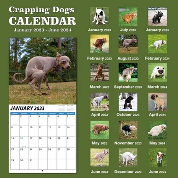 1 ШТ Настенный календарь на 2024 год-Календарь на 2024 год 12 ежемесячных какающих собак Календарь на 2024 год Забавные подарки с кляпами Изображение 1