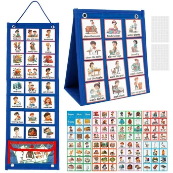 Визуальный график-календарь для детей, подвесная таблица ежедневных рутинных дел с 70 карточками, складной детский визуальный планировщик поведения Изображение 0