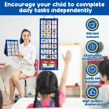 Визуальный график-календарь для детей, подвесная таблица ежедневных рутинных дел с 70 карточками, складной детский визуальный планировщик поведения Изображение 3