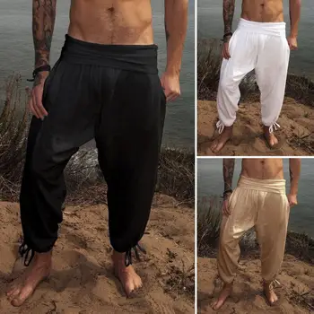 Однотонные брюки мужские винтажные брюки Винтажные однотонные мужские брюки с широким поясом для удобной пляжной одежды