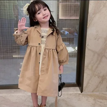 Ветровка для девочек, топ для корейских девочек, 23 осенняя новая детская одежда от 3 до 8 лет, длинная куртка, блузка для девочек