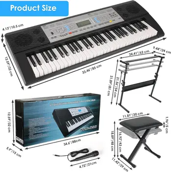 61-клавишная клавиатура пианино, Электрическая клавиатура пианино для начинающих, Поддерживает MP3 / USB MIDI /микрофон Изображение 0