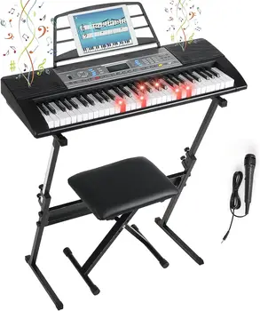 61-клавишная клавиатура пианино, Электрическая клавиатура пианино для начинающих, Поддерживает MP3 / USB MIDI /микрофон Изображение 1