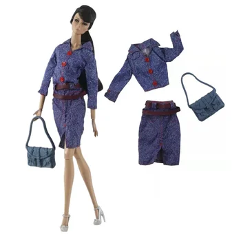 Модная 11,5-дюймовая кукольная одежда для Барби, Модная синяя рубашка, топ, юбка и сумочка, комплект одежды, аксессуары для кукольного домика 1/6 BJD