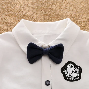 Летняя рубашка в стиле колледжа для мальчиков и девочек, повседневная хлопковая удобная детская одежда с коротким рукавом, боди Изображение 2