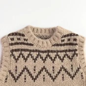 Осень-Зима, Новый детский жилет без рукавов, вязаный утепленный пуловер для маленьких девочек, Модный Повседневный жаккардовый свитер для мальчиков, Детская одежда Изображение 1
