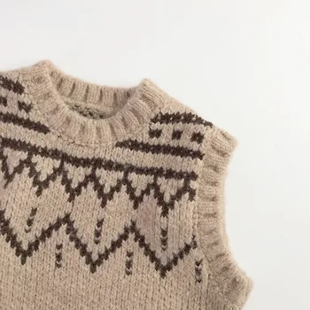 Осень-Зима, Новый детский жилет без рукавов, вязаный утепленный пуловер для маленьких девочек, Модный Повседневный жаккардовый свитер для мальчиков, Детская одежда Изображение 2