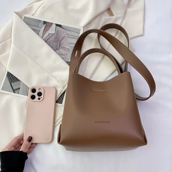 Женская сумка, простая модная сумка через плечо, высококачественная роскошная сумка-мессенджер из искусственной кожи, ведро для женщин, бренд Crossbody Изображение 2