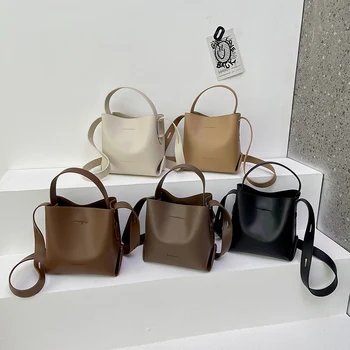 Женская сумка, простая модная сумка через плечо, высококачественная роскошная сумка-мессенджер из искусственной кожи, ведро для женщин, бренд Crossbody Изображение 5
