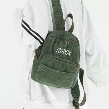 Изготовленный на заказ однотонный вельветовый рюкзак с персонализированным именем, ретро-школьный рюкзак для старшеклассников, простые уличные рюкзаки для мини-девочек