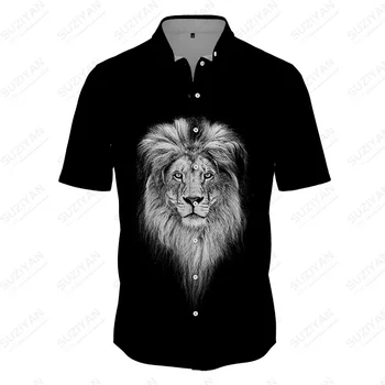 Рубашка с 3D принтом Льва, летняя мужская модная рубашка, классическая удобная дышащая рубашка, летняя мужская рубашка в стиле харадзюку, топ