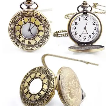 Старинные кварцевые Карманные часы с круглым циферблатом Унисекс, двойной дисплей с цепочкой
