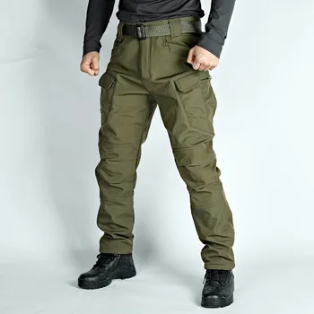 Осенне-зимние мужские флисовые тактические брюки, зимние военные брюки из мягкой кожи акулы, уличные мужские теплые водонепроницаемые брюки Изображение 0