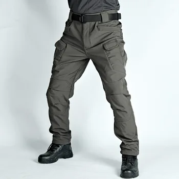 Осенне-зимние мужские флисовые тактические брюки, зимние военные брюки из мягкой кожи акулы, уличные мужские теплые водонепроницаемые брюки Изображение 4