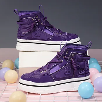 Модная фиолетовая мужская обувь для скейтборда с высоким берцем 2024, уличная одежда, кроссовки в стиле хип-хоп, Мужская дизайнерская обувь на платформе, Повседневная спортивная обувь