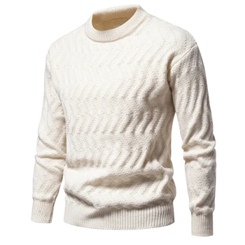 Мужские свитера, однотонный вязаный пуловер с круглым вырезом и длинным рукавом, мужские зимние модные новые теплые свитера для мужчин, брендовая одежда