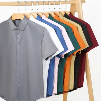 Модная мужская рубашка с коротким рукавом, стрейчевая, без морщин, приталенная, деловая, повседневная, для вечеринок, многоцветная, модная рубашка для мужчин