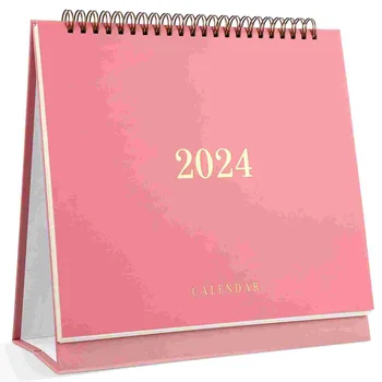 Январь 2024-июнь Настольный календарь, блокноты для заметок, планировщик, ежемесячный календарь, настольный календарь из плотной бумаги (розовый)