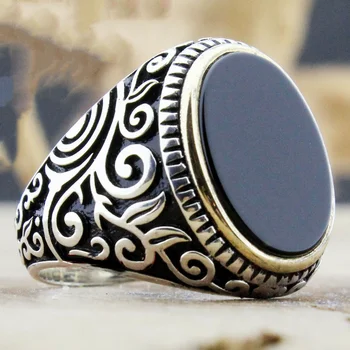 Новое модное мужское кольцо с плоским черным хрустальным резным узором, европейские и американские ювелирные изделия из колец