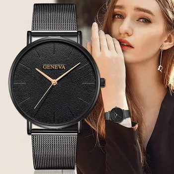 Роскошные кварцевые часы, модные крутые кварцевые часы с черным диском, повседневные деловые официальные аксессуары, мужские и женские часы Изображение 0