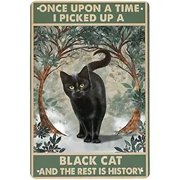 Винтажная металлическая жестяная вывеска Однажды я подобрал Черную кошку, а остальное уже история Ретро металлическая жестяная вывеска для дома