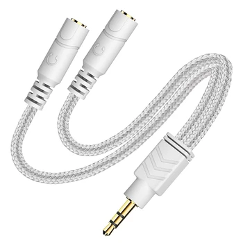 Разъем для наушников, кабель-разветвитель 3,5 мм для гарнитуры [тонкая оплетка и позолоченный] стереозвук Y-образный кабель, совместимый с AUX-разветвителем