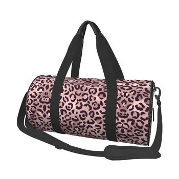 Розовая спортивная сумка с леопардовым рисунком y2k, эстетические спортивные сумки для путешествий, пара Нестандартных Больших новинок, сумка для фитнеса, Уличные сумки Изображение 0