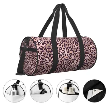 Розовая спортивная сумка с леопардовым рисунком y2k, эстетические спортивные сумки для путешествий, пара Нестандартных Больших новинок, сумка для фитнеса, Уличные сумки Изображение 2