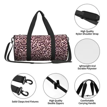 Розовая спортивная сумка с леопардовым рисунком y2k, эстетические спортивные сумки для путешествий, пара Нестандартных Больших новинок, сумка для фитнеса, Уличные сумки Изображение 3