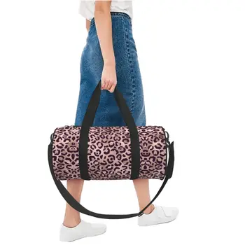 Розовая спортивная сумка с леопардовым рисунком y2k, эстетические спортивные сумки для путешествий, пара Нестандартных Больших новинок, сумка для фитнеса, Уличные сумки Изображение 4
