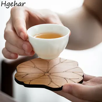 Чайные коврики из натурального дерева в китайском стиле, устойчивые к высоким температурам, нескользящие цветочные салфетки, креативная чайная посуда, бытовые подушечки для напитков