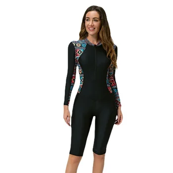 2023 Swimsuit Женский цельный костюм для серфинга в стиле пэчворк с длинными рукавами и принтом, Новые пятиточечные брюки, одежда для подводного плавания и водных видов спорта