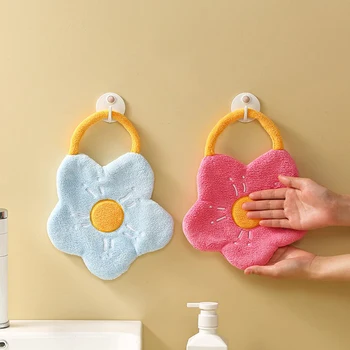 Быстросохнущие полотенца для рук, Коралловый флис, носовой платок, Впитывающее кухонное полотенце для ванной комнаты, ткань для чистки посуды, Креативная форма цветка Изображение 0