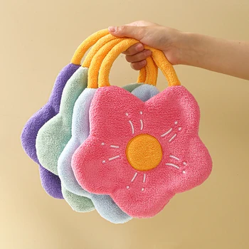 Быстросохнущие полотенца для рук, Коралловый флис, носовой платок, Впитывающее кухонное полотенце для ванной комнаты, ткань для чистки посуды, Креативная форма цветка Изображение 1