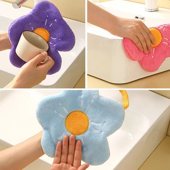 Быстросохнущие полотенца для рук, Коралловый флис, носовой платок, Впитывающее кухонное полотенце для ванной комнаты, ткань для чистки посуды, Креативная форма цветка Изображение 2